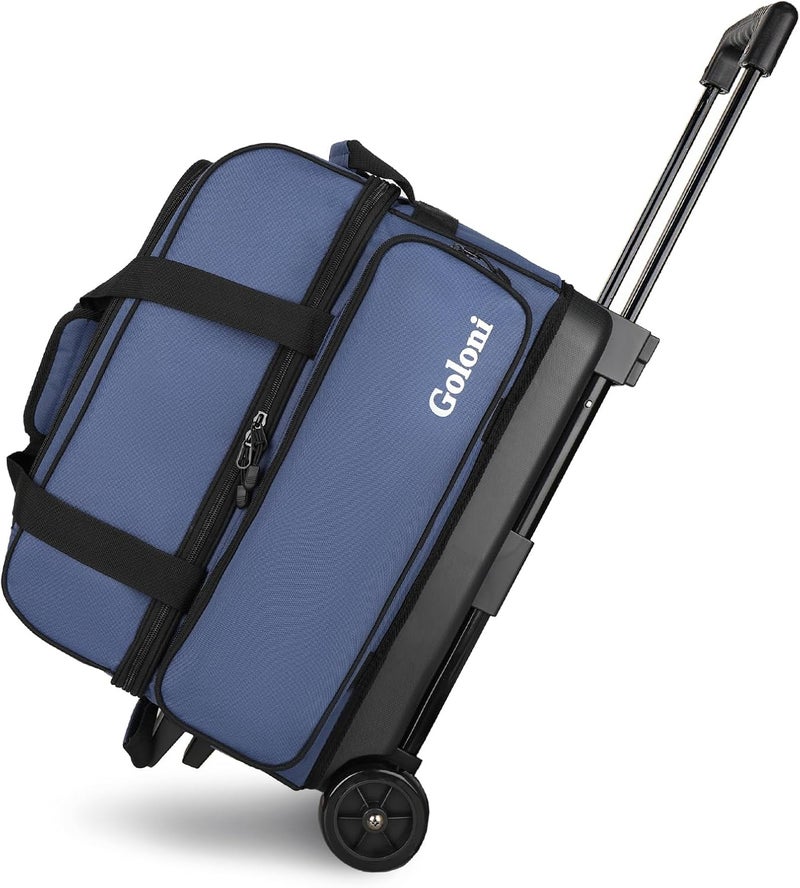 Goloni Double Roller 2 Ball Bowling Bag with Separate Shoe Compartment,2 Ball Bowling Bag with Wheels,Retractable Handle Extends to 40" - Image 1